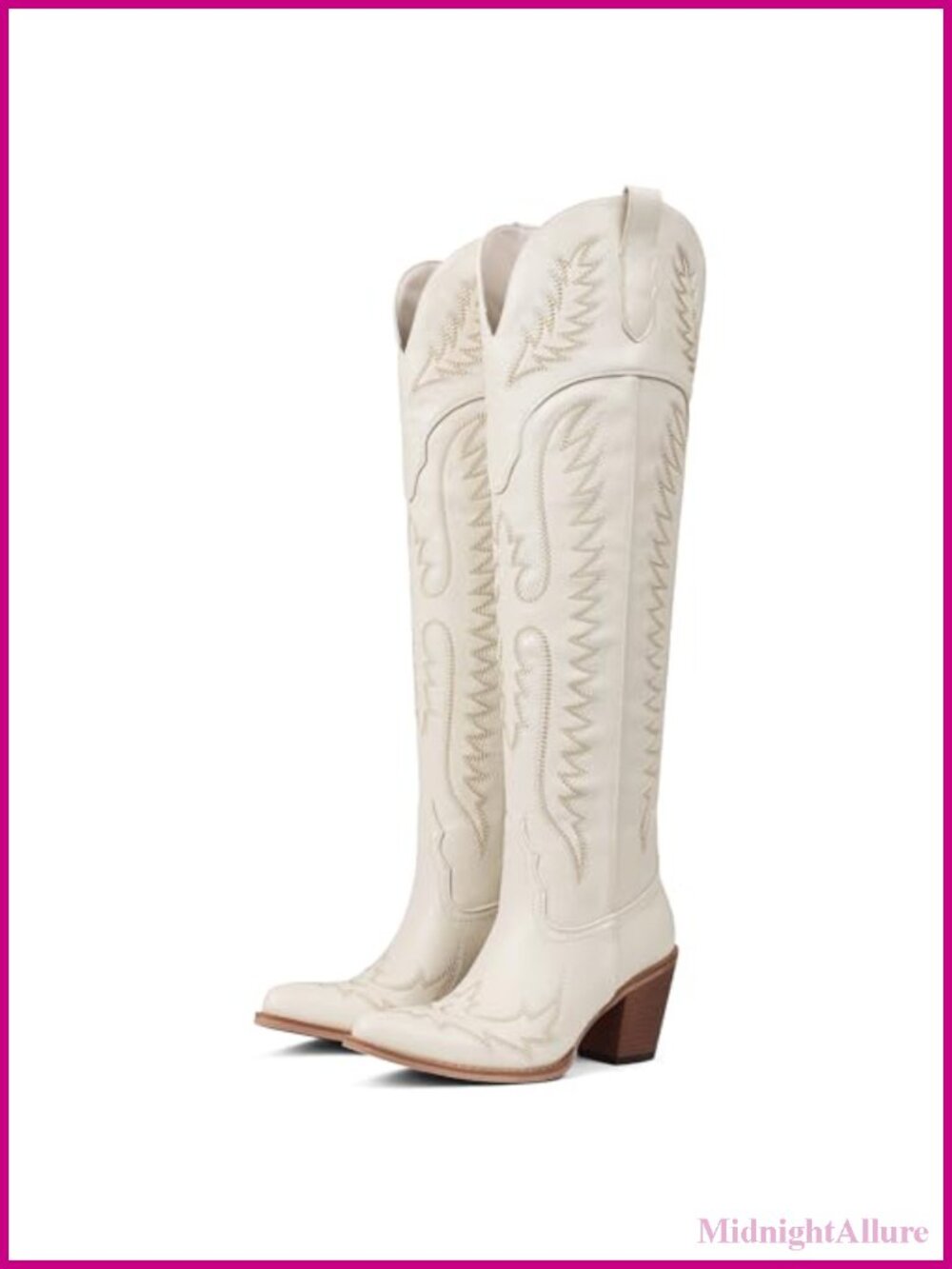 Over the Knee Western Cowgirl Boots Faux Leather Pointed Toe Block Heel